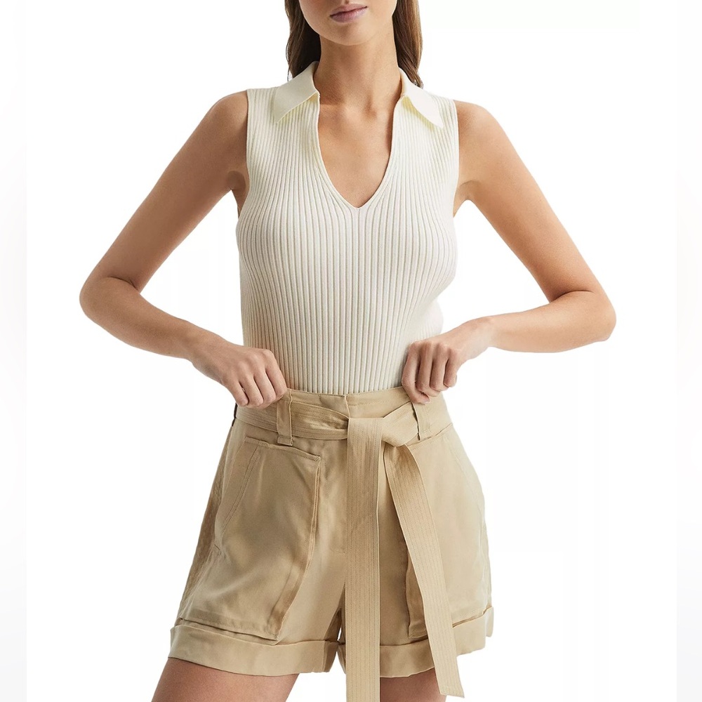NWT Reiss Izzie Ribbed Sleeveless Collared Top